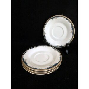 Mikasa Winston Blue LAN23‎ Set of 4 Saucers Blue Edge/Tan Scrolls Squares